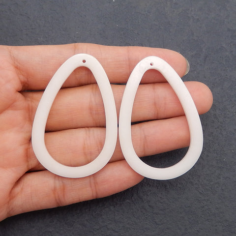 Unique Earring Beads! 1 Pair Natural White Jade Teardrop Gemstone Earring Beads, Semi Gemstone Product For Jewelry Making, Drilled Gemstone Pair, 47x32x3mm, 7.4g