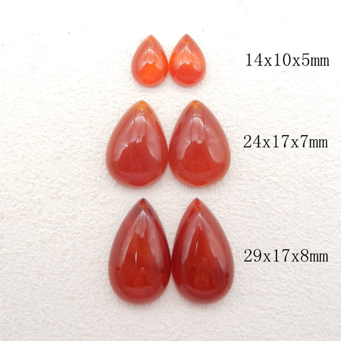 1 Pair Natural Red Agate Teardrop Gemstone Earring Beads, Drilled Cabochons, Flatback Earring Pair