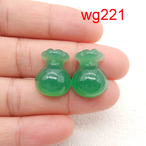 1 Pair Natural Green Agate Gemstone Earring Beads, Handmade Earring Pair, Jewelry DIY Making