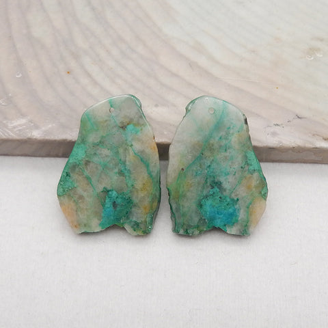 New Nugget (Rough Sides) Chrysocolla Gemstone Earring Beads, Drilled Stone Earring Pair, Gem Jewelry Gift, 28x20x3mm, 6.6g