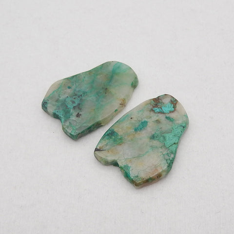 New Nugget (Rough Sides) Chrysocolla Gemstone Earring Beads, Drilled Stone Earring Pair, Gem Jewelry Gift, 28x20x3mm, 6.6g