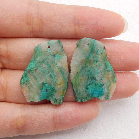 New Nugget (Rough Sides) Chrysocolla Gemstone Earring Beads, Drilled Stone Earring Pair, Gem Jewelry Gift, 28x20x3mm, 6.6g