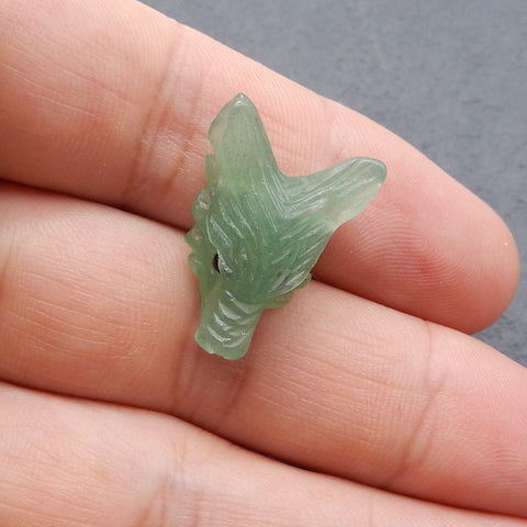 Natural Green Aventurine Carved wolf head Pendant Bead 23*16*8mm, 3.8g