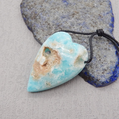 New Natural Drusy Hemimorphite Heart Gemstone Pendant Bead, Popular Side Drilled Pendant For DIY Making, 38×25×11mm, 15.6g