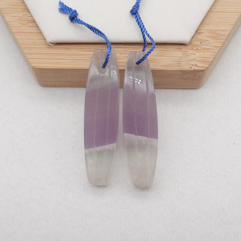 1 Pair Natural Fluorite Gemstone Earrings Beads, Gem Jewelry Gift, Jewelry DIY Making, 42x12x12mm, 24.2g