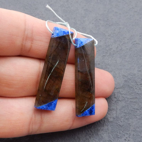 Intarsia of Lapis Lazuli and Labradorite Earring Beads 40*10*5mm, 9.9g