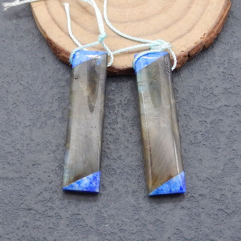 Intarsia of Lapis Lazuli and Labradorite Earring Beads 40*10*5mm, 9.9g