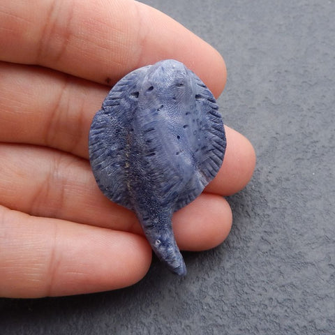 Natural Blue Coral Carved ancient fish Pendant Bead 49*30*8mm, 8.4g