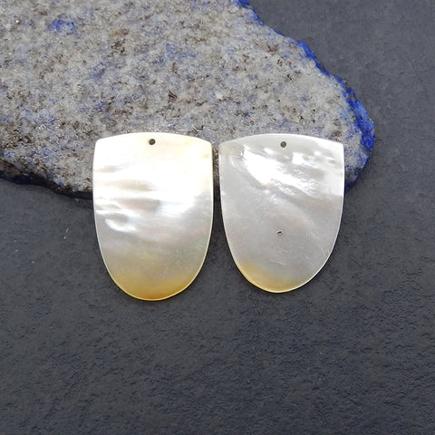 1 Pair Natural MOP (Mother Of Pearl) Gemstone Earrings Beads, Gemstone Earring Pair, Drilled Stone Earrings,26x20x3mm, 6.3g