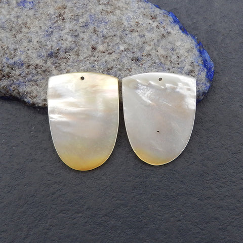 1 Pair Natural MOP (Mother Of Pearl) Gemstone Earrings Beads, Gemstone Earring Pair, Drilled Stone Earrings,26x20x3mm, 6.3g