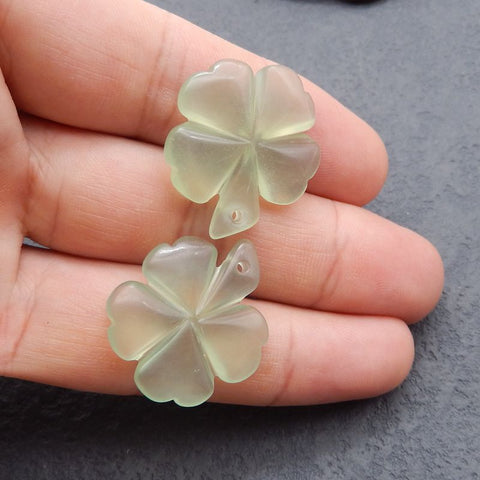 Natural Nephrite Jade Carved leaf Earring Beads 29x25x5mm, 9.0g