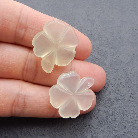 Natural Nephrite Jade Carved leaf Earring Beads 29x25x5mm, 9.0g