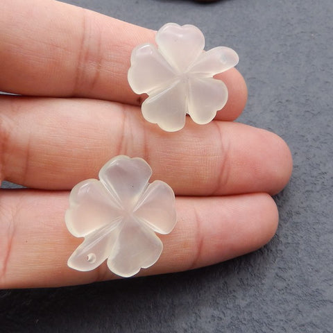 Natural Nephrite Jade Carved leaf Earring Beads 29x25x5mm, 9.0g