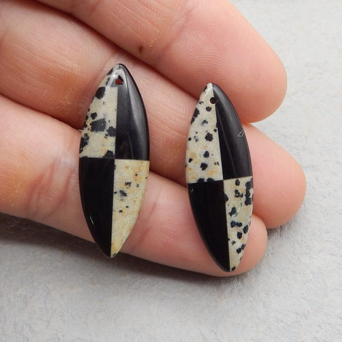 Intarsia of Obsidian and Spot Stone Earring Beads 36*13*5mm, 6.3g