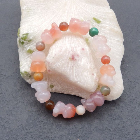 1 Strand Natural Agate Carved Bears Beads For Bracelet 16×13×12mm, 7mm, 18cm Length, 27.5g