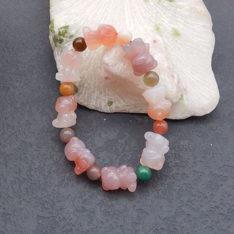 1 Strand Natural Agate Carved Bears Beads For Bracelet 16×13×12mm, 7mm, 18cm Length, 27.5g