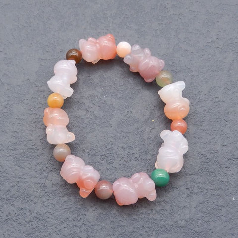 1 Strand Natural Agate Carved Bears Beads For Bracelet 16×13×12mm, 7mm, 18cm Length, 27.5g