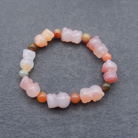 1 Strand Natural Agate Carved bears Beads for Bracelet 16*13*12mm, 7mm, 18cm length, 25.7g