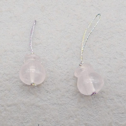 Paire de boucles d'oreilles en quartz rose sculpté, 13 x 10 mm, 3,2 g