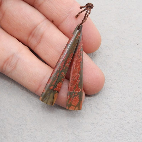 Natural Red Creek Jasper Earring Beads 42x11x5mm, 7.3g