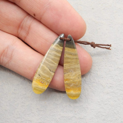 Bumble Bee Stone Teardrop Earrings 石对制作耳环，37x12x7mm，6.2g