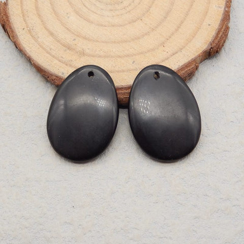 Paire de boucles d'oreilles en pierres précieuses ovales en obsidienne naturelle, 25x18x4 mm, 6,1 g