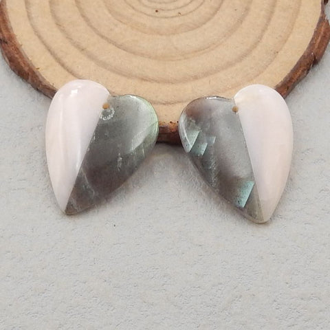 Intarsia of Pink Opal and Labradorite Earring Beads 25X21X5mm, 7.4g