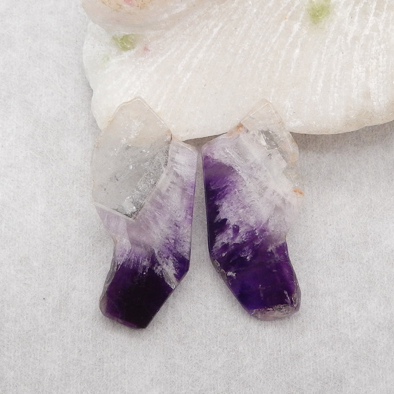Natural Amethyst Gemstone Earring Beads, Drilled Earring Pair For Jewelry DIY Making, Purple Earring Pair, 42x20x3mm, 8.8g