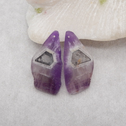 Natural Amethyst Gemstone Earring Beads, Drilled Earring Pair For Jewelry DIY Making, Purple Earring Pair, 34x17x3mm, 6.9g