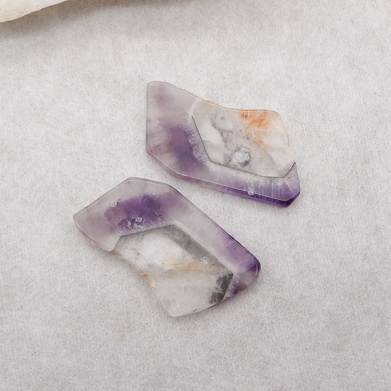 Natural Amethyst Gemstone Earring Beads, Drilled Earring Pair For Jewelry DIY Making, Purple Earring Pair, 35x18x3mm, 7.9g