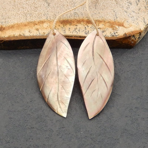 Natural Shell Carved leaf Earring Beads 49*19*4mm, 9.0g