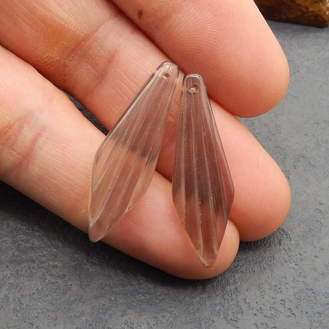 Natural Smoky Quartz Carved leaf Earring Beads 34*11*4mm, 3.9g