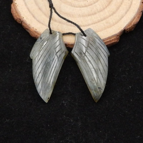 Natural Labradorite Carved wings Earring Beads 27x13x4mm, 4.2g