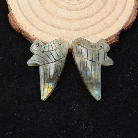 Natural Labradorite Carved wings Earring Beads 29*18*4mm, 5.6g