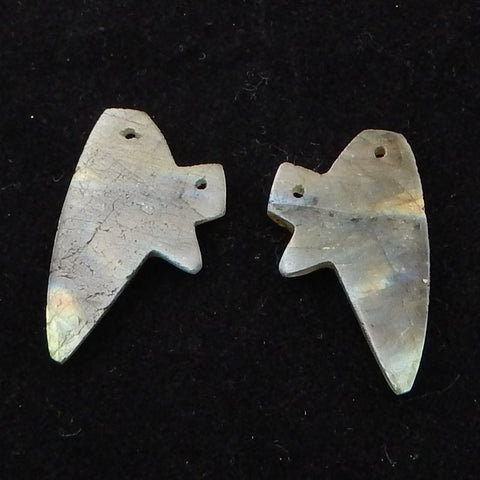 Natural Labradorite Carved wings Earring Beads 29*18*4mm, 5.6g