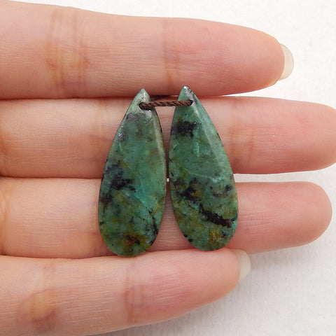 New 1 Pair Natural African Turquoise Gemstone Teardrop Earring Beads,Popular Gemstone Earring Pair,  Drilled Gemstone Pair, 30×12×3mm, 4.3g