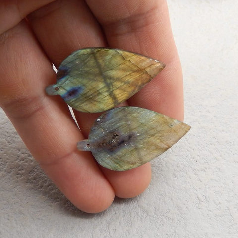 Natural Labradorite Carved leaf Earring Beads 37*21*4mm, 8.2g