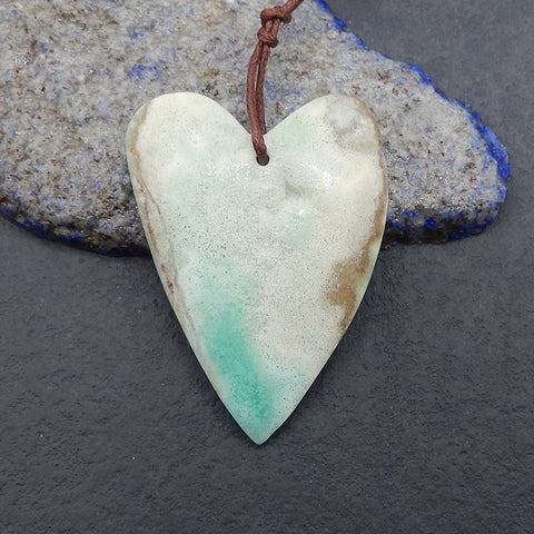 New Natural Hemimorphite Heart Gemstone Pendant Bead, Popular Drilled Pendant For DIY Making,Gemstone For Jewelry Cabochon Making, 53×38×6mm, 14.6g