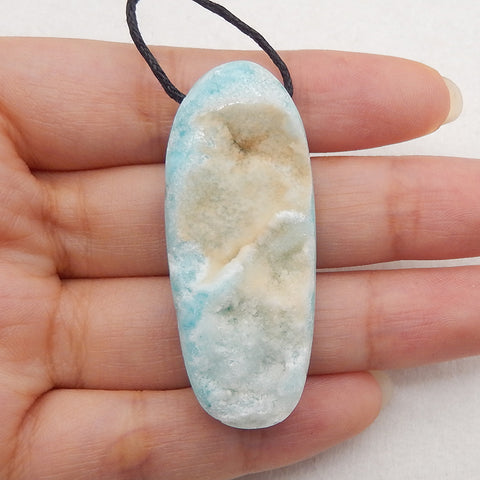 New Natural Druzy Hemimorphite Side Drilled Gemstone Pendant Bead, Gemstone For Jewelry Cabochon Making, Gem Jewelry Gift, 47x20x10mm, 17.2g