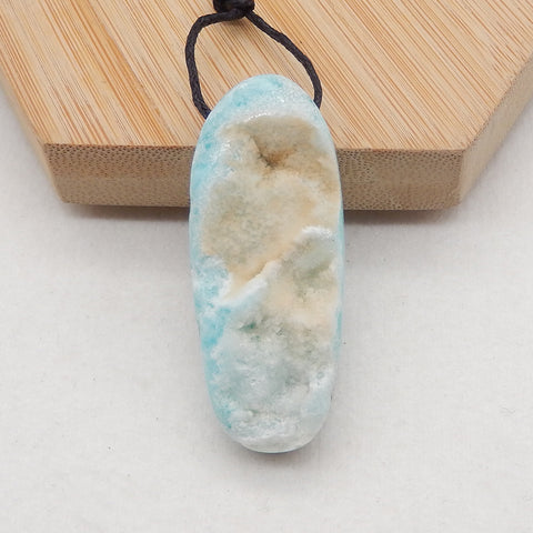 New Natural Druzy Hemimorphite Side Drilled Gemstone Pendant Bead, Gemstone For Jewelry Cabochon Making, Gem Jewelry Gift, 47x20x10mm, 17.2g