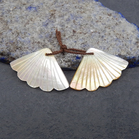 New! Carved Natural Stone Shell Leaf Shape Gemstone Earring Beads, Handmade Jewelry, Popular Earring Pair, 19x29x2mm, 2.1g