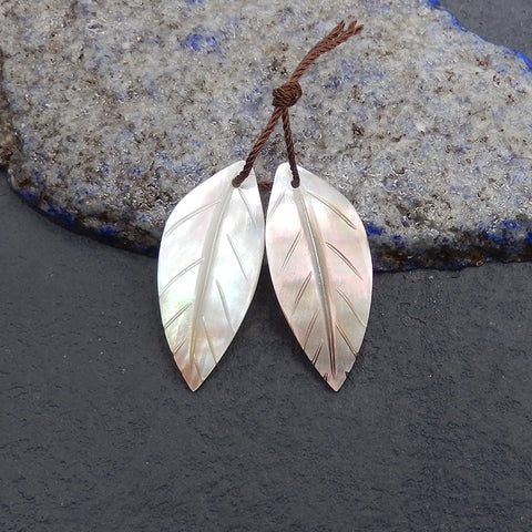 New! Carved Natural Stone Shell Leaf Shape Gemstone Earring Beads, Handmade Jewelry, Popular Earring Pair, 29x13x2mm, 1.8g