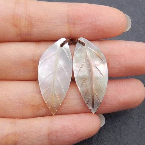 New! Carved Natural Stone Shell Leaf Shape Gemstone Earring Beads, Handmade Jewelry, Popular Earring Pair, 29x13x2mm, 1.8g