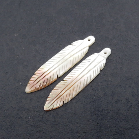 New! Carved Natural Stone Shell Leaf Shape Gemstone Earring Beads, Drilled Cabochons, Popular Earring Pair, 40x9x1mm, 1.8g