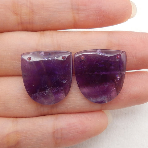 New Natural Amethyst Double Holes Gemstone Earrings, Drilled Earrings For Jewelry DIY Making, Purple Stone Earrings, 19x18x3mm, 3.9g