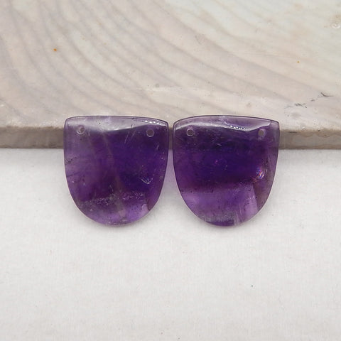 New Natural Amethyst Double Holes Gemstone Earrings, Drilled Earrings For Jewelry DIY Making, Purple Stone Earrings, 19x18x3mm, 3.9g