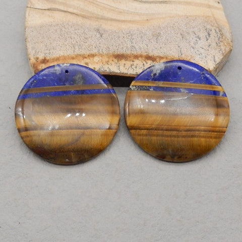 Intarsia of Lapis Lazuli and Tiger's Eye Earring Beads 40*40*5mm, 28.1g