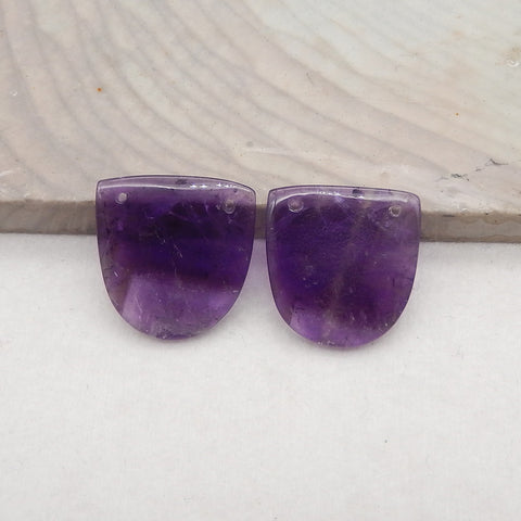 New Natural Amethyst Double Holes Gemstone Earrings, Drilled Earrings For Jewelry DIY Making, Purple Stone Earrings, 19x18x3mm, 3.9g