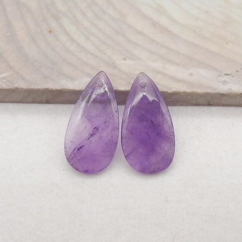 New Natural Stone Amethyst Teardrop Earring Beads, Drilled Earrings For Jewelry DIY Making, Purple Stone Earrings, 24x12x3mm, 2.8g