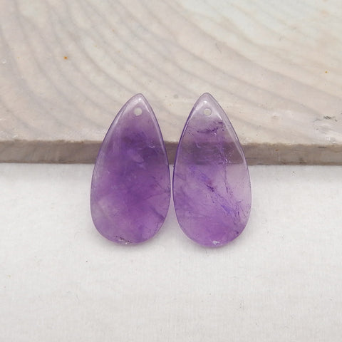 New Natural Stone Amethyst Teardrop Earring Beads, Drilled Earrings For Jewelry DIY Making, Purple Stone Earrings, 24x12x3mm, 2.8g